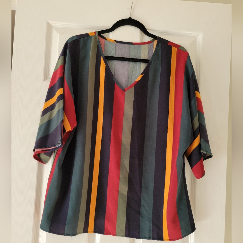Source Unknown Colorful Striped V-Neck Blouse